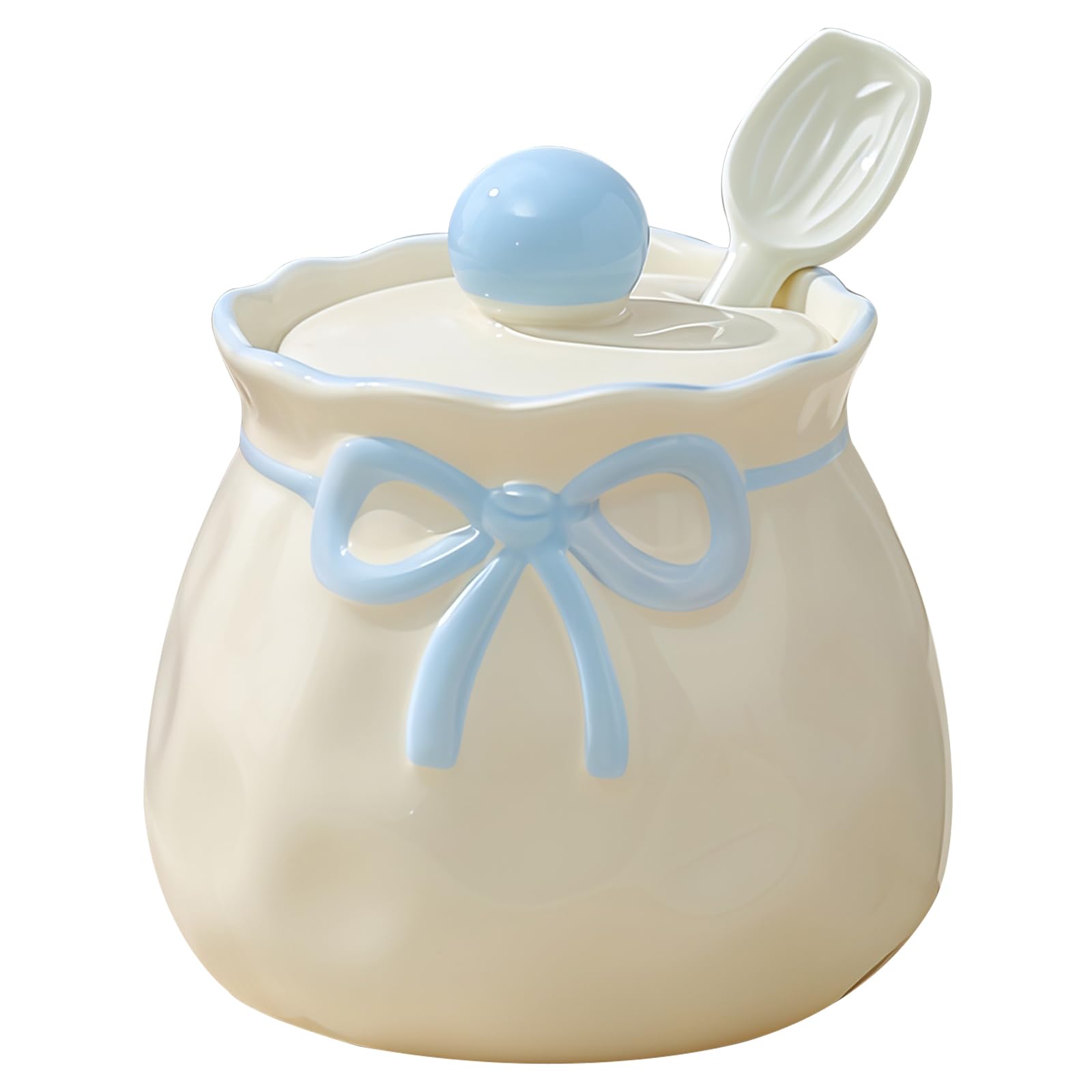 Jaamyears Blue Cute Sugar Bowl With Lid And Spoon, 500Ml Sugar Holder For Coffee Bar, Ceramic Sugar Dish
