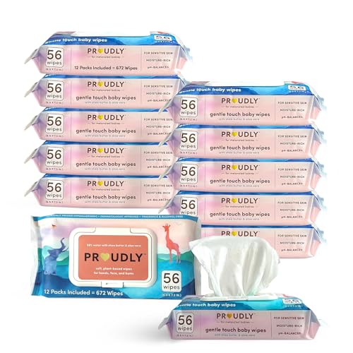 Image of PROUDLY Gentle Touch Baby Wipes, Unscented & Hypoallergenic Wipes for Black & Brown Babies' Skin Care, 672 Count (12-Pack)