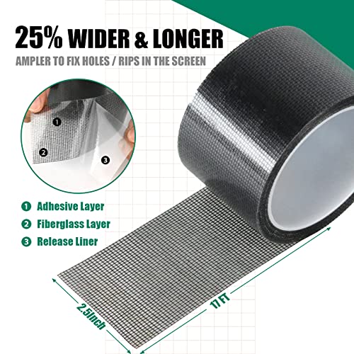 Roloway Screen Repair Kit, 2.5 In X 17 Feet (204 Inch) Window Screen Repair Tape, Fiberglass Screen Patch Repair Kit For Windows Or Doors, Screen Tape Mesh Repair, Screen Door Repair Kit (Black) #TOP2