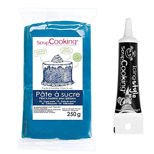 Pasta de azúcar azul oscuro 250 g + tubo de glaseado negro