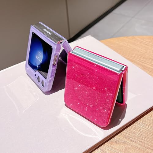 Minscose For Samsung Galaxy Z Flip 5 Magnetic Neon Phone Case[Compatible With Magsafe],Cute Bling Glitter Thin Slim Shockproof Sparkly Cover For Women Girl For Samsung Flip 5 5G-Hot Pink thumb #3