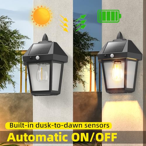 Image of DERAYSION 4 Pack Solar Wall Lanterns,9 Inch Solar Porch Light with Motion Sensor, 3 Mode Adjustable Brightness Waterproof Outdoor Wall Lights for Porch Door Patio Fence Garage
