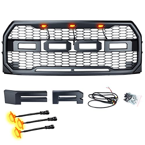 Buy Front Grill Mesh Grille Raptor Style with 3 Amber LED DRL Lights
