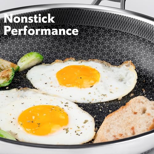 Image of SNOWCLAD Frying Pan, 10 Inch Hybrid Non Stick Stainless Steel Skillets, Dishwasher Induction Oven Broiler Safe, Non Toxic Chef's Pan, PFOA Free Cookware