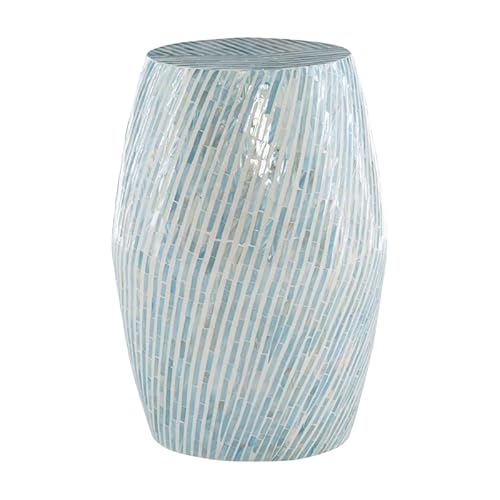 Linon Westly Mosaic Capiz Wood Drum Table In Light Blue #TOP6