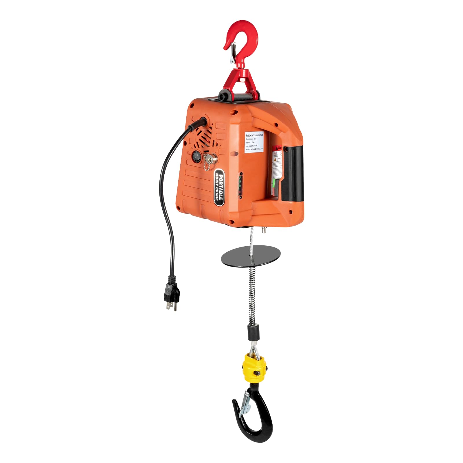 2-in-1 Electric Hoist Winch, 1100lbs 1500W Portable Electric Winch Crane 16 ft/min with Manual Control and Wire Control for Garage, Warehouse