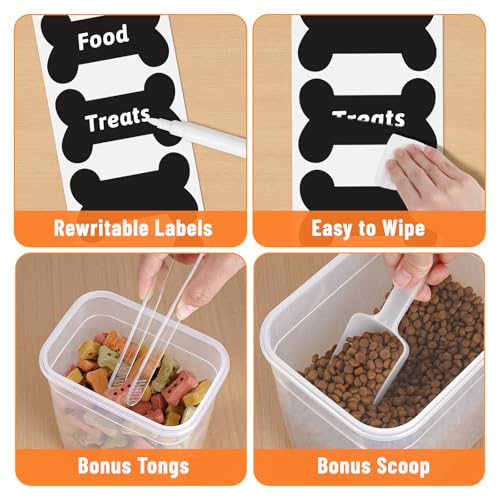 ZooZoo 3PCS Dog Food Container Set mit luftdichten Deckeln, BPA-frei Futterbox Hund für Trockenfutter, Stapelbar in Größen Groß Mittel Klein, Inklusive Schaufeln, Etiketten, Zange und Marker