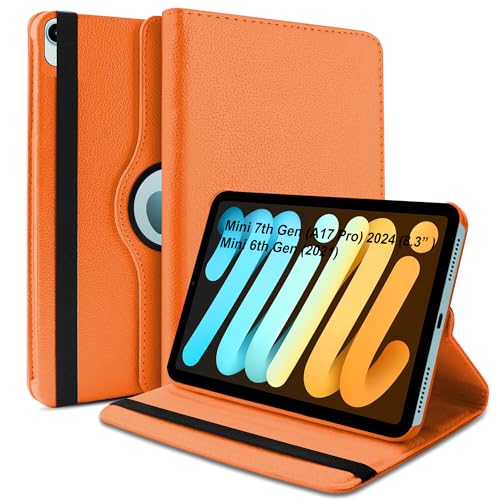 Image of TGK 360 Rotatable Smart Flip Cover for iPad mini 7 Case A17 Pro 2024, iPad mini 7th /6th Generation 8.3 inch (Orange)