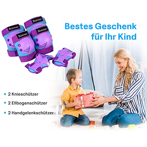 BOSONER Knieschoner Kinder Schoner Inliner Protektoren 6er Set Schützer Inliner Inline Skates Knie Und Ellenbogenschützer Schutzausrüstung Knieschützer Skateboard