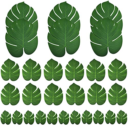 Maydahui 30 PCS Tropical Artificial Palm Leaves Monstera Party Decoration 3 Size Large Medium Small...