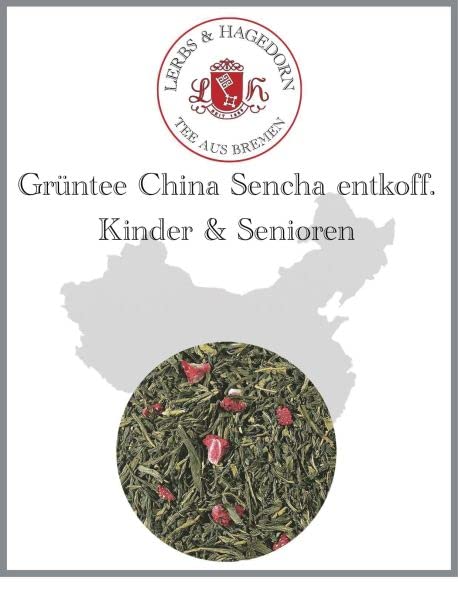 Lerbs & Hagedorn, Grüntee China Sencha entkoff. Kinder+Senioren (Erdbeer-Note) | 1kg (ca. 81 Liter) Entkoffeinierter Grüner Tee