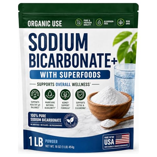 Organic Use Sodium Bicarbonate Alkaline Supplement for Alkalinity. Support Kidneys & Stomach Acid Neutralizer w/Alkaline Superfoods. Sodium Bicarbonate Powder Kidney Immune Support Antacid Sports 1LB