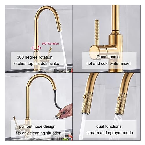 Grifo de cocina extraíble oro para isla de cocina abierta y funcional 7