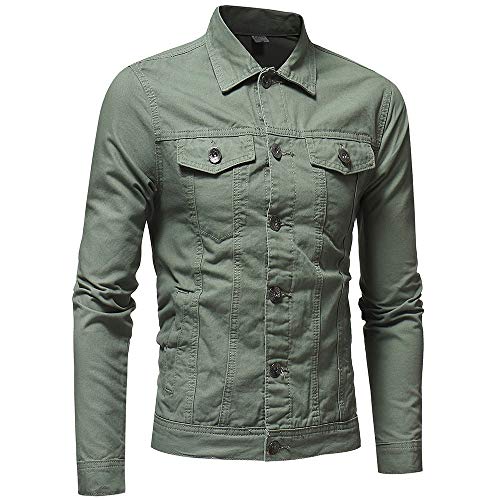 Mens Denim Jacket,Regular Fit Solid Button Down Coat Winter Fall Casual Outwear Retro Style Tops For Men,Jean Jackets Vintage Western Style Texas Cowboy Workwear(Army Green,3X-Large) #TOP4