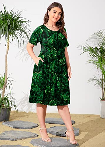 Image of POSESHE Womens Plus Size Summer Dress 2026 Casual Short Sleeve Empire Waist Loose Fit Swing T-Shirt Dress with Pockets