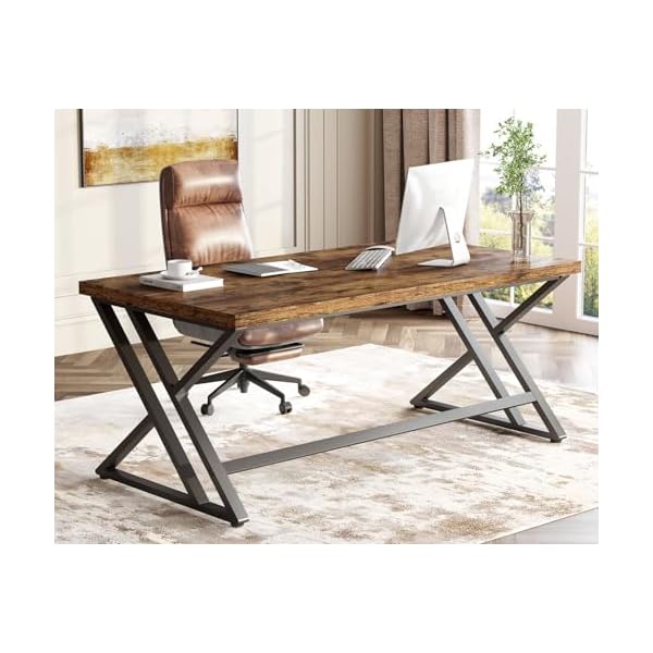 LVB Bureau d'ordinateur en Bois Rustique exécutif en métal Bureau Industriel avec Rangement Table d'ordinateur en Bois pour Chambre Salon Chêne Marron Rustique 140 cm