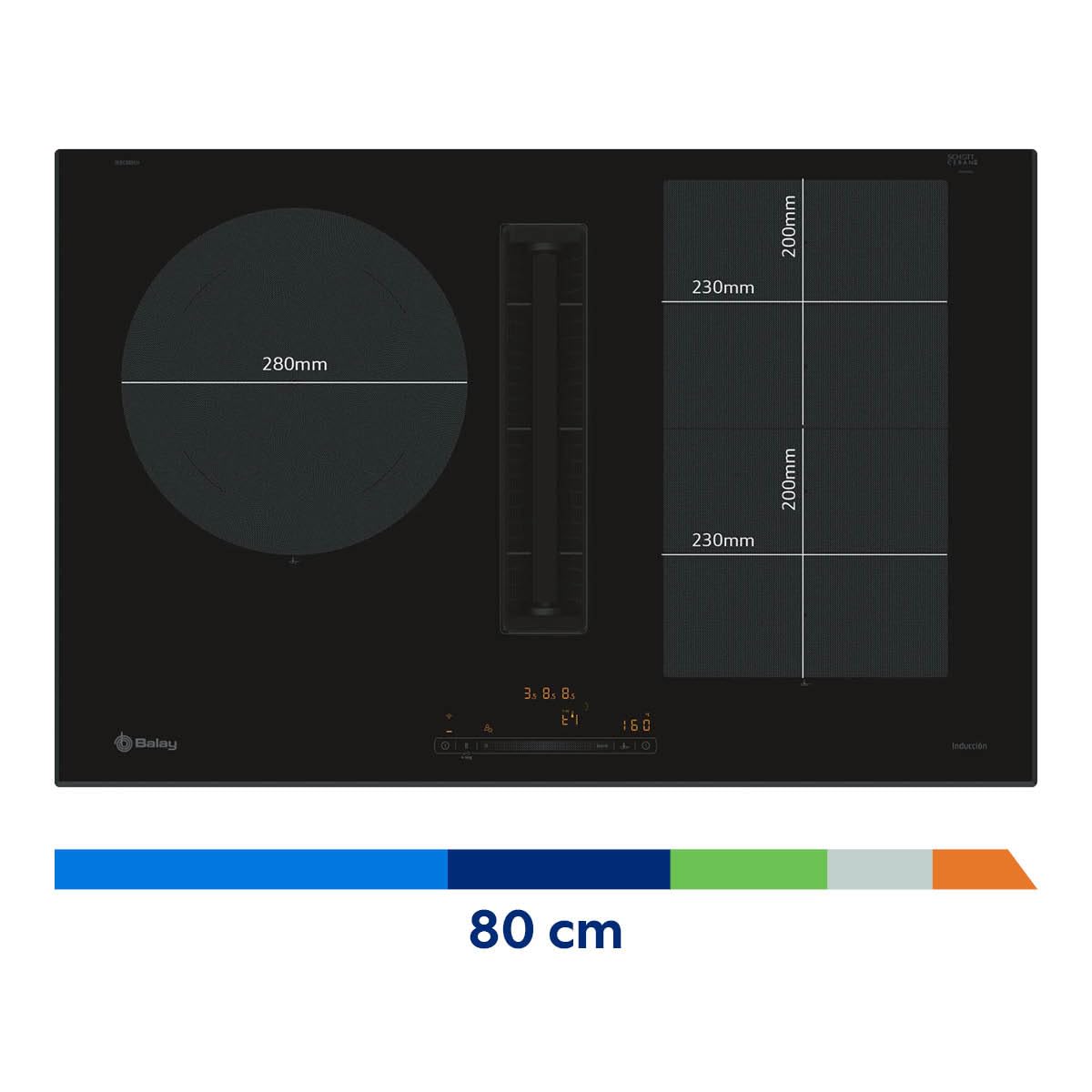Balay, Placa de Inducción con Extractor Integrado, 80 cm, negro, 3EBC989LH | 2 Zonas, Flex Inducción, 11 niveles, Zona de 28 cm, Posibilidad de recirculación.