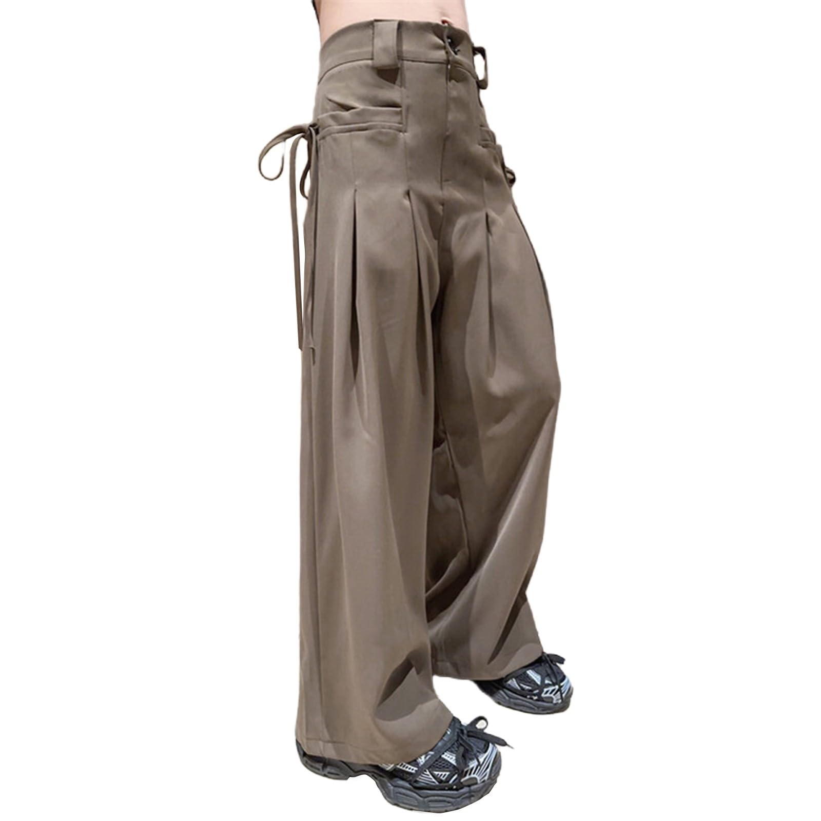 Wide Leg Dress Pants for Girls Casual Baggy Elastic High Waist Pants Kids Loose Fit Trousers with (Khaki, 13 Years)