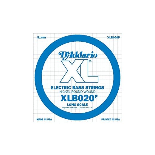 D'Addario XLB020P Plain Steel Bass Guitar Single String, Long Scale, .020