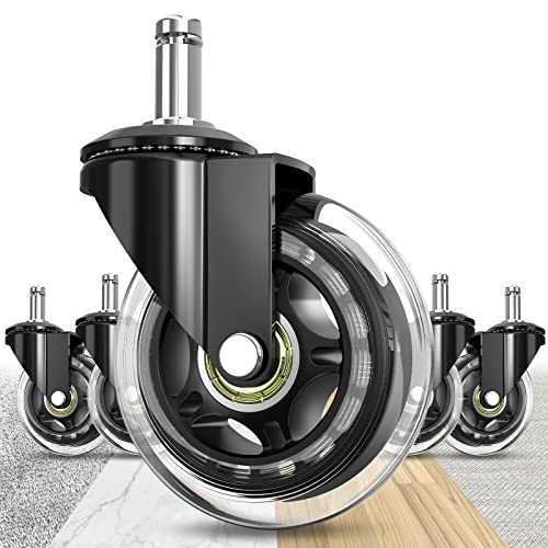 Soontrans - Ruedas de goma de repuesto para silla de oficina, para piso de madera, alfombra, azulejos, juego de 5, ruedas giratorias resistentes para silla de computadora, no compatibles con IKEA