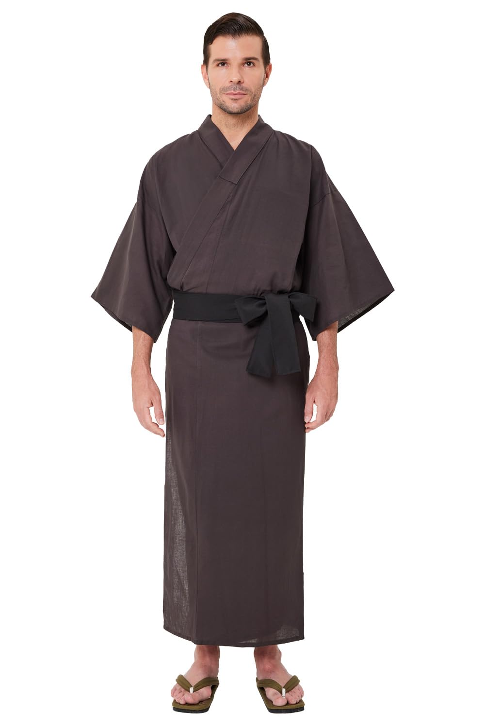 KoremonoMens Solid Brown Yukata (Wide), Lightweight Summer Robe, 100% Cotton, Made in Japan