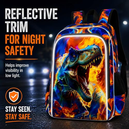 Image of 17 inch Dinosaur Backpack, Boys Kids Bookbag with Lunch Box, 3Pcs Dino School Backpacks for Elementary Preschool Kindergarten (Fire Red)