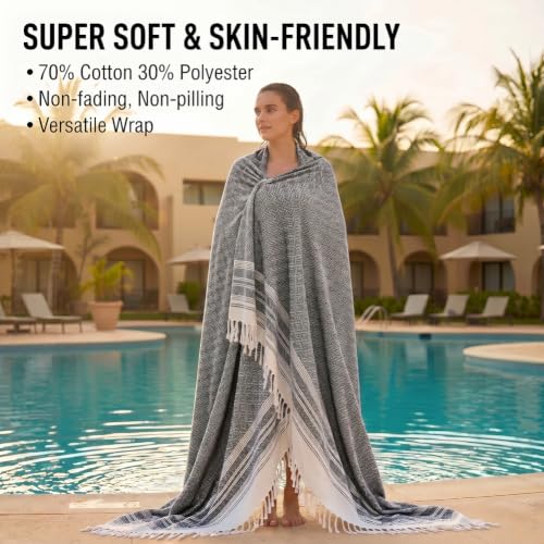 Image of Yongoes Oversized Turkish Beach Towel Blanket Cotton Giant XL Sandproof Towels Huge Linen XXL Extra Large Big Throw Quilt Blankets for Adults Cloud Travel Camping Glamping Accessories Essentials