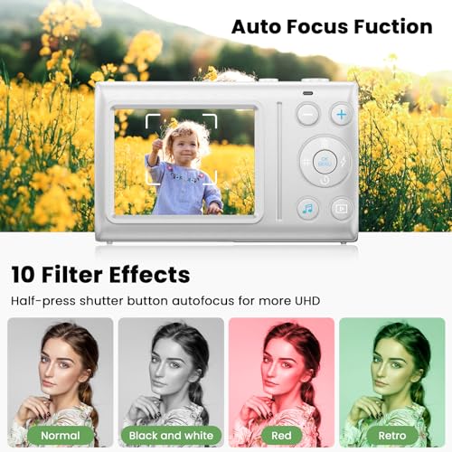 Digital Camera for Photography, 4K Vlogging Camera for YouTube 2.4\" 18X Digital Zoom Compact Retro Camera with 32GB TF Card & 2 Batteries, White - Thumbnail 3