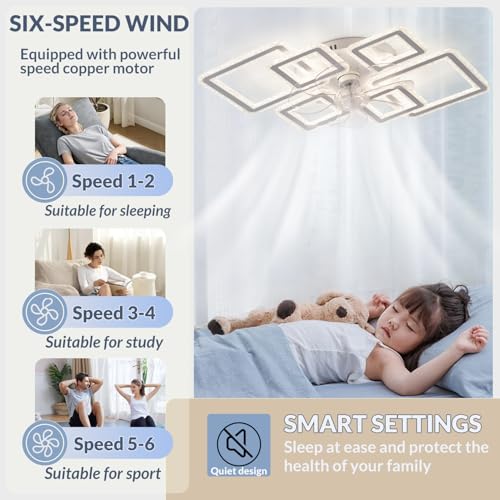 Plafonnier lumineux cristal blanc ventilateurs silencieux télécommande - 6
