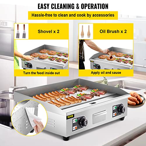 VEVOR 30" Commercial Electric Griddle 3000W Electric Countertop Griddle Non-Stick Restaurant 110V Teppanyaki Flat Top Grill Stainless Steel Adjustable Temperature Control 122°F-572°F (NO PLUG) - Image 7