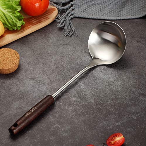 Primetan Stainless Steel ladles & Spatula & Skimmer Vegetable Shovel with Heat Resistant Wooden Handle, Stainless Steel Pearl Turner Perforated Server (Ladle Set Combo) 4