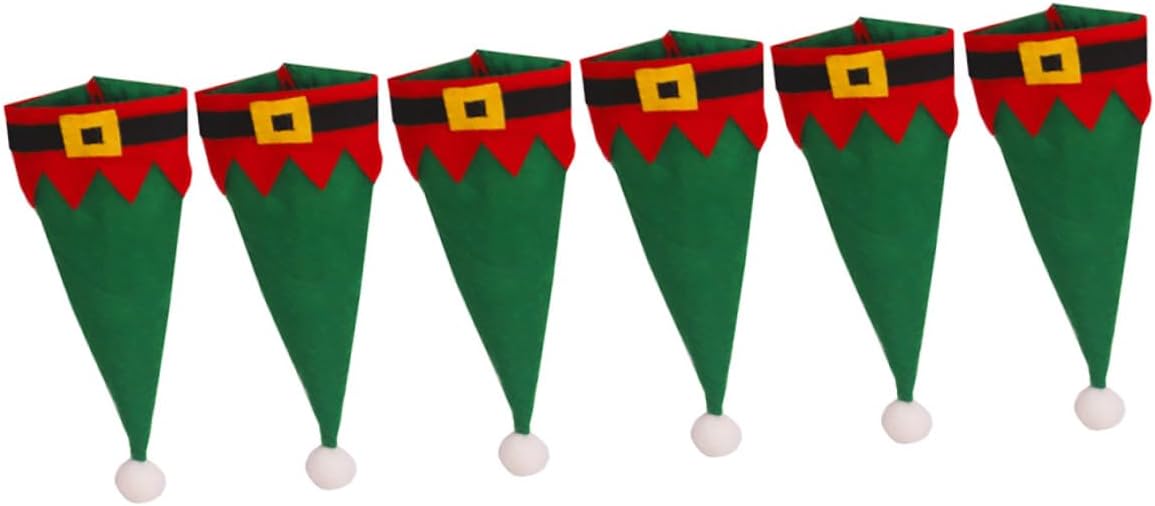 6pcs Christmas Elf Flatware Bags Non Woven Green Table Pouches