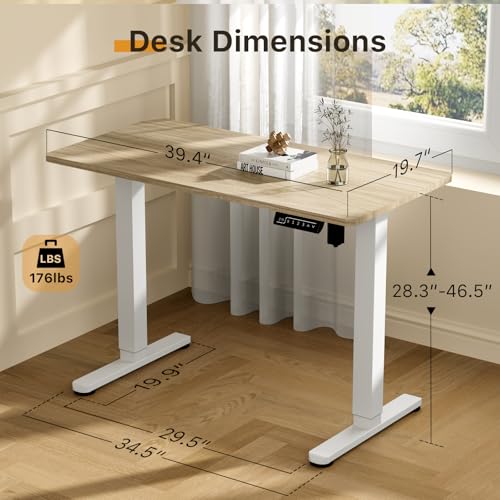 Image of JOY worker Small Electric Standing Desk, 40 inch x 20 inch Whole Piece Height Adjustable Table with Memory Controller, Sit to Stand Desk Workstation for Home Office, Light Walnut