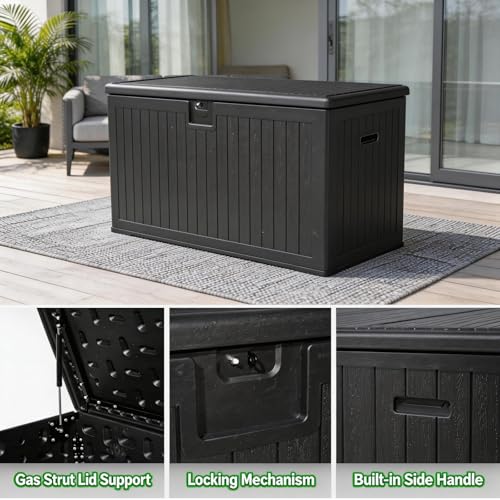 Image of 270 Gallon Outdoor Storage Box, Waterproof Extra Large Resin Deck Box with Lockable Lid for Patio, Pool Equipment, and Cushions, Black