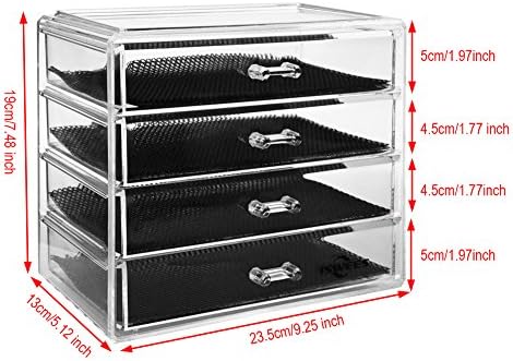 Makeup Organiser, Clear Acrylic Cosmetic Storage Boxes, Large Capacity Dressing Table Perfume Organiser with 4 Tier Drawers Make Up Brush Holder Insert Cases for Dresser Bedroom Bathroom