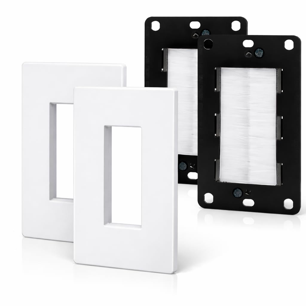Photo 1 of Set of 2 Brush Wall Plate Cable Pass through with Brackets - Screw less In Wall Cable Management Kit - Snap-on Single Gang Wall Cover Plate for Low Voltage Cables - TV Cord Hider for Wall Mounted TV