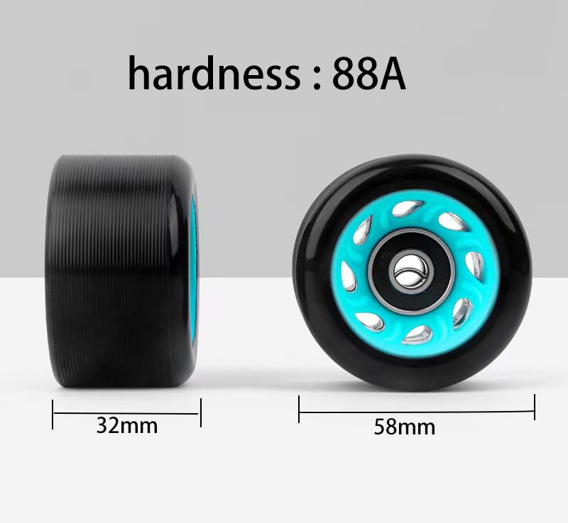 Ruedas profesionales para patines, 58 mm x 32 mm, dureza 88A, material de poliuretano negro y azul (8)