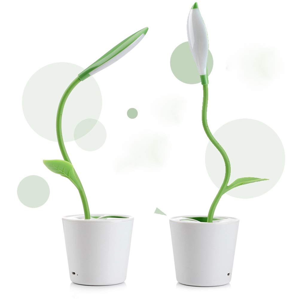 UKLLYY Desk Lamp Bean Seedlings LED Eye Protection Table Lamp Dimmable Learning USB Charging Bedroom Student Bedside Reading Lamp Pen Holder (Color : Green)