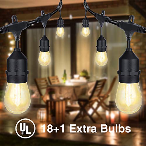 Delxo 52FT LED Outdoor String Lights Wind and Rainproof Commercial Heavy Duty, E26