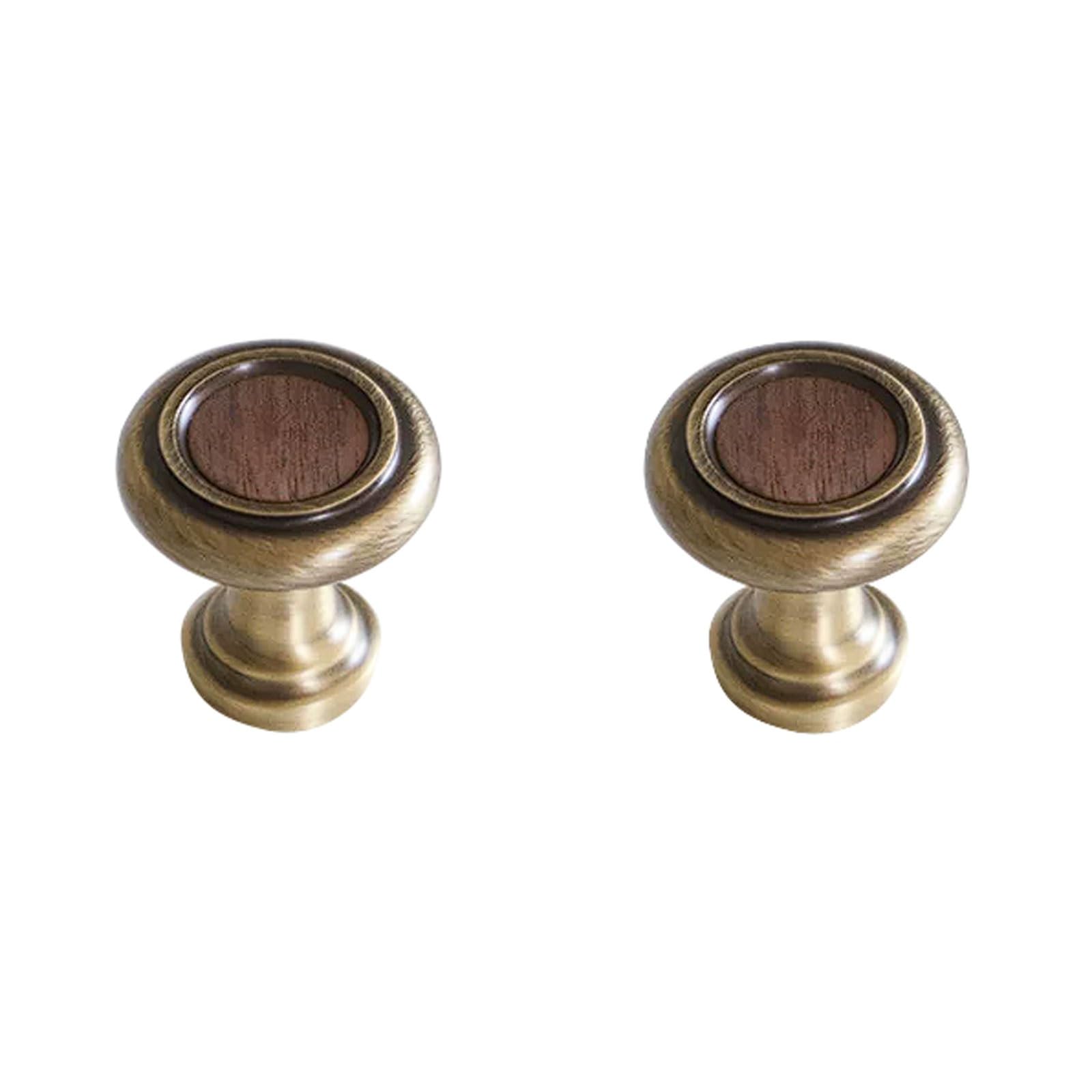 CHENHOJU Vintage Solid Brass Walnut Wood Round Cabinet Handle, Antique Bronze Small Drawer Pull Single Hole Knob Cabinet Pulls(Antique Bronze)