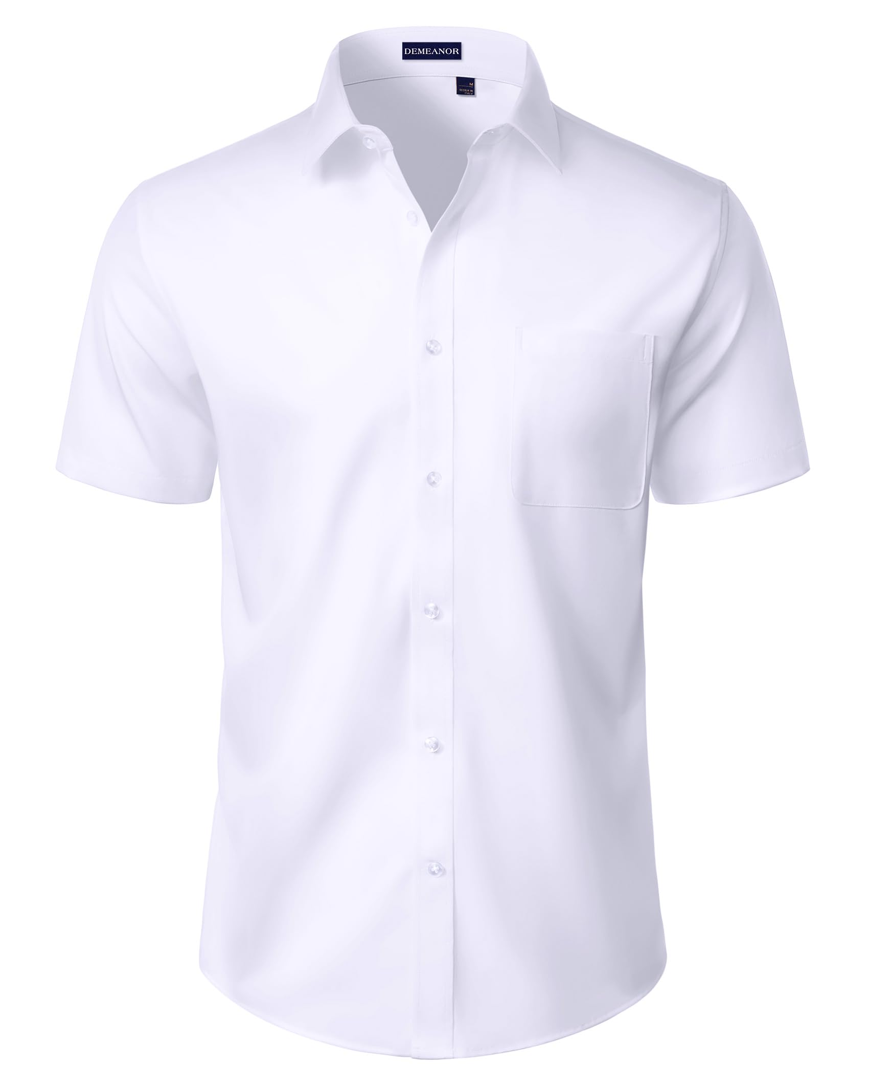 DEMEANOR Mens Short Sleeve Dress Shirts Stretch Solid Business Casual Summer Formal Wedding Button Down Shirts with Pocket