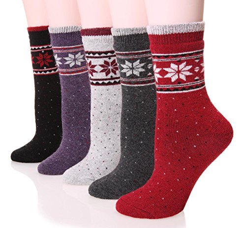EBMORE Merino Wool Socks for Women Hiking Thermal Warm Winter Thick Boot Cozy Crew Comfy Work Socks for Ladies 5 Pairs