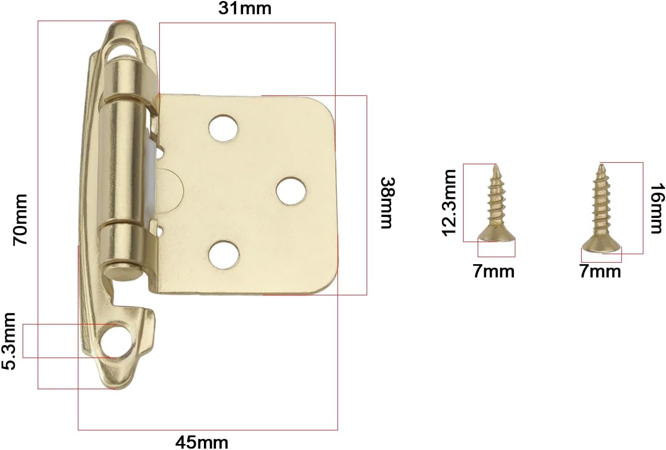 2 Pairs of Cabinet Spring Hinge with Screws Plastic Pellets Double Spring Door Hinge Thick 1.5mm for Kitchens Bathrooms Cabinet Door