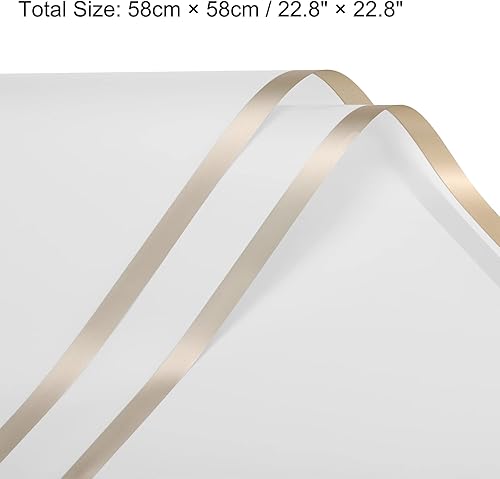 Miniatura 2 de MECCANIXITY 20 piezas de papel de regalo de flores con borde dorado, blanco, 22.8 x 22.8 pulgadas, impermeable, para suministros de ramo de