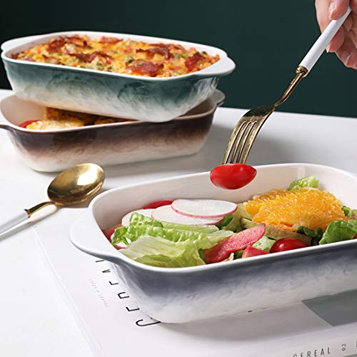BonNoces Porcelain Baking Dish, Small Rectangular Pasta Lasagna Pan, Individual Casserole Bakeware with Handle, for Oven Kitchen Cooking, Set of 3, Assorted Colors - Thumbnail 3