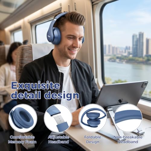 Image of Uliptz Wireless Bluetooth Headphones, 65H Playtime, 6 EQ Sound Modes, HiFi Stereo Over Ear Headphones with Microphone, Foldable Lightweight Bluetooth 6.0 Headset for Travel /Office /Cellphone /PC(Blue)