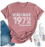 1972 Vintage Shirt for Women 50th Birthday Gifts T Shirt Women 1972 Birthday Gifts Idea Shirts Retro Birthday Party Tops (M, D-Pink)