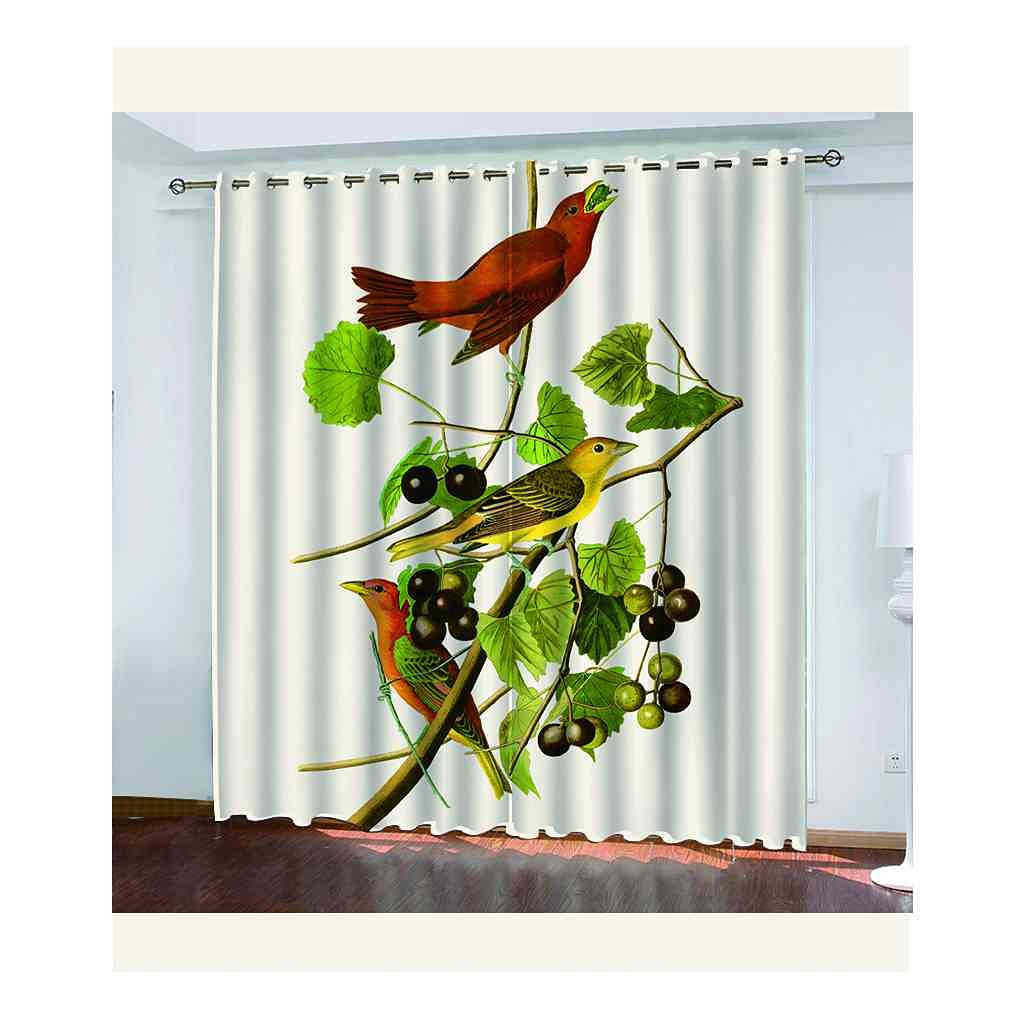 Rideau occultant thermique contre la lumière et le bruit motif oiseau 3D lot de 2