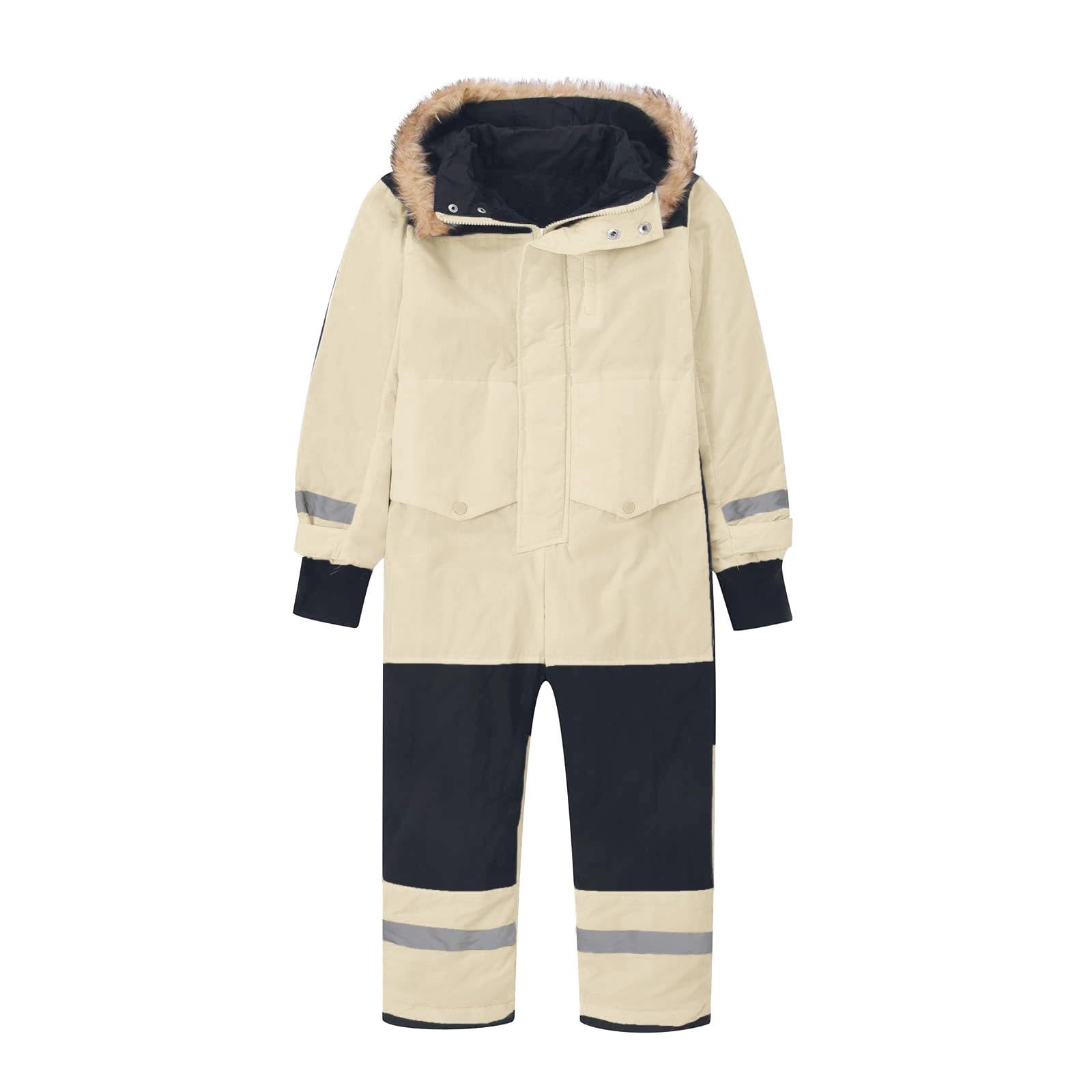 Générique Tuta da Sci per Bambini Ragazzi Termica Abbigliamento Neve Inverno Vento Cappuccio Rimovibile Abbigliamento Outdoor Attività Sportive (Beige, 8-9 Years)