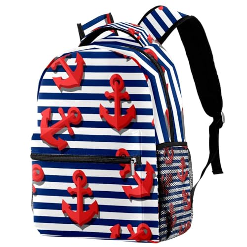 Sac à dos de voyage décontracté imprimé ancre nautique à rayures 40cm